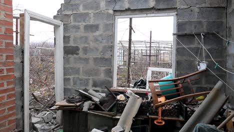 interior view of a home near kramatorsk, ukraine, now open to the sky. the roof was destroyed by a russian missile strike, leaving a scene of devastation