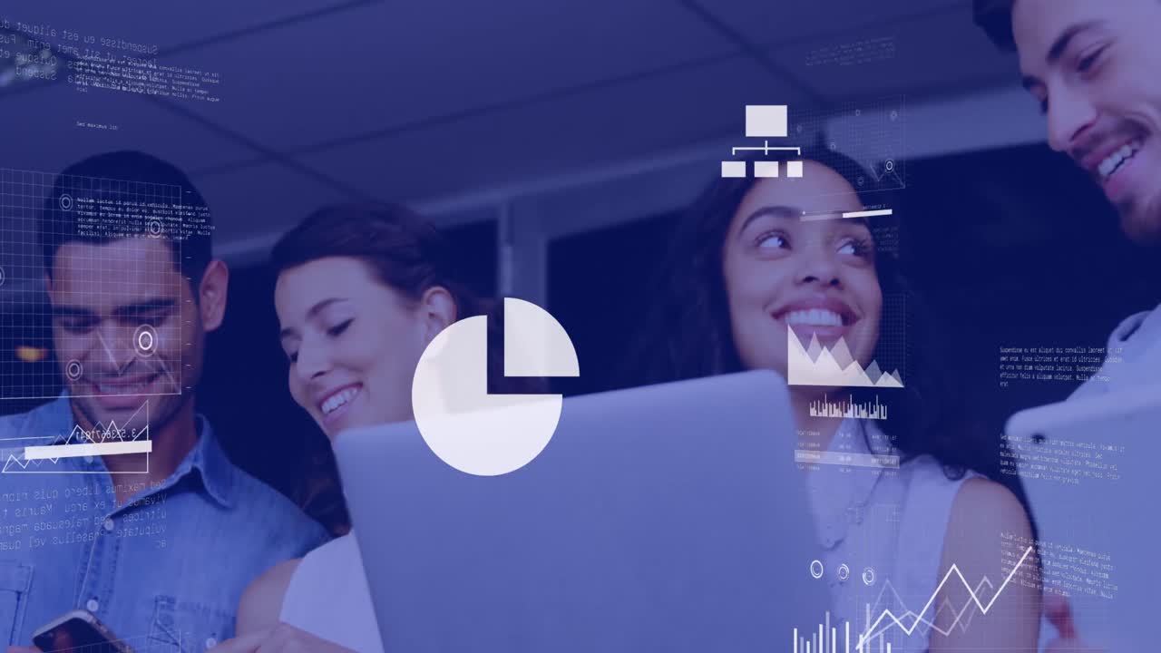 animación del procesamiento de datos financieros en diversos grupos de empresarios
