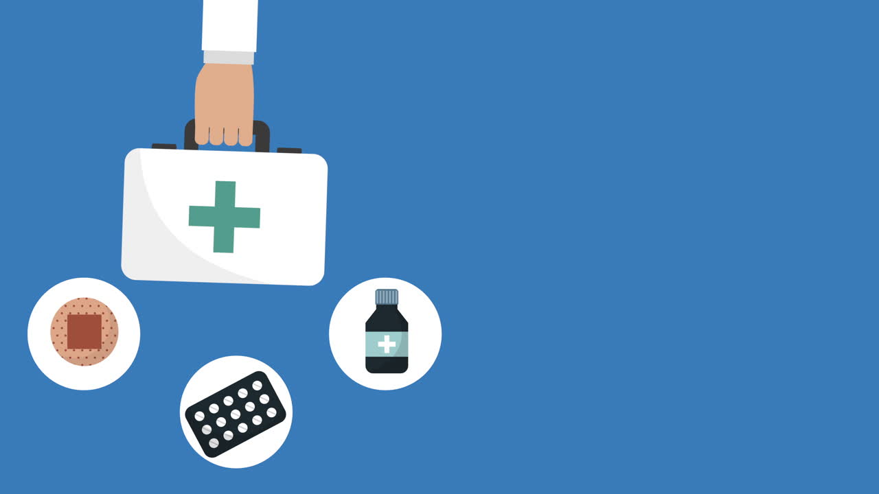 세트 아이콘 애니메이션을 가진 의료 키트