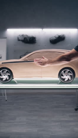 clay model of a concept car in a design studio