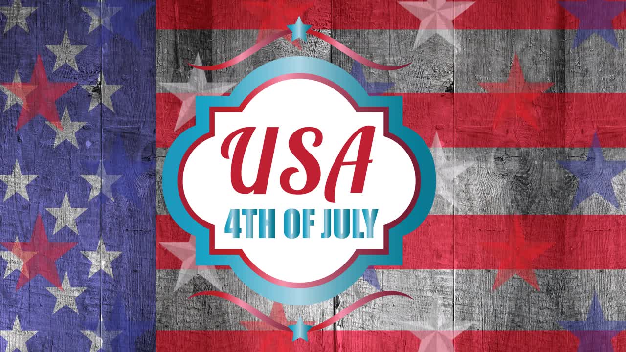 미국 패턴의  ⁇ 발 위에 있는 독립기념일 텍스트의 애니메이션