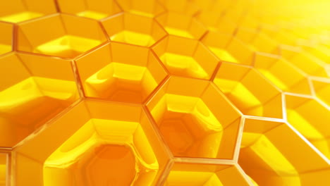 Endless-animation-showing-the-infinite-honeycomb-filled-with-honey.-Closeup-at-delicious-sweet-substance-in-its-original-container.-Physical-accurate-material-with-immersive-reflections.-Loopable.-HD