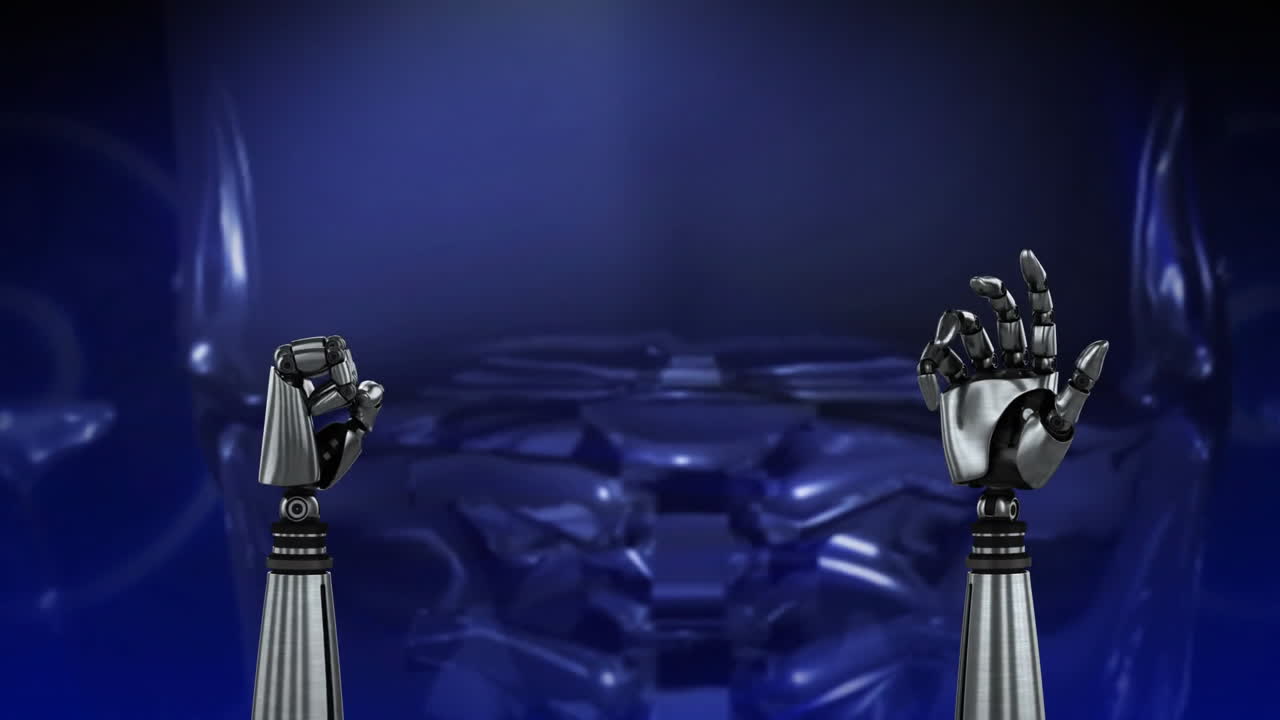 las manos del robot sobre un fondo azul