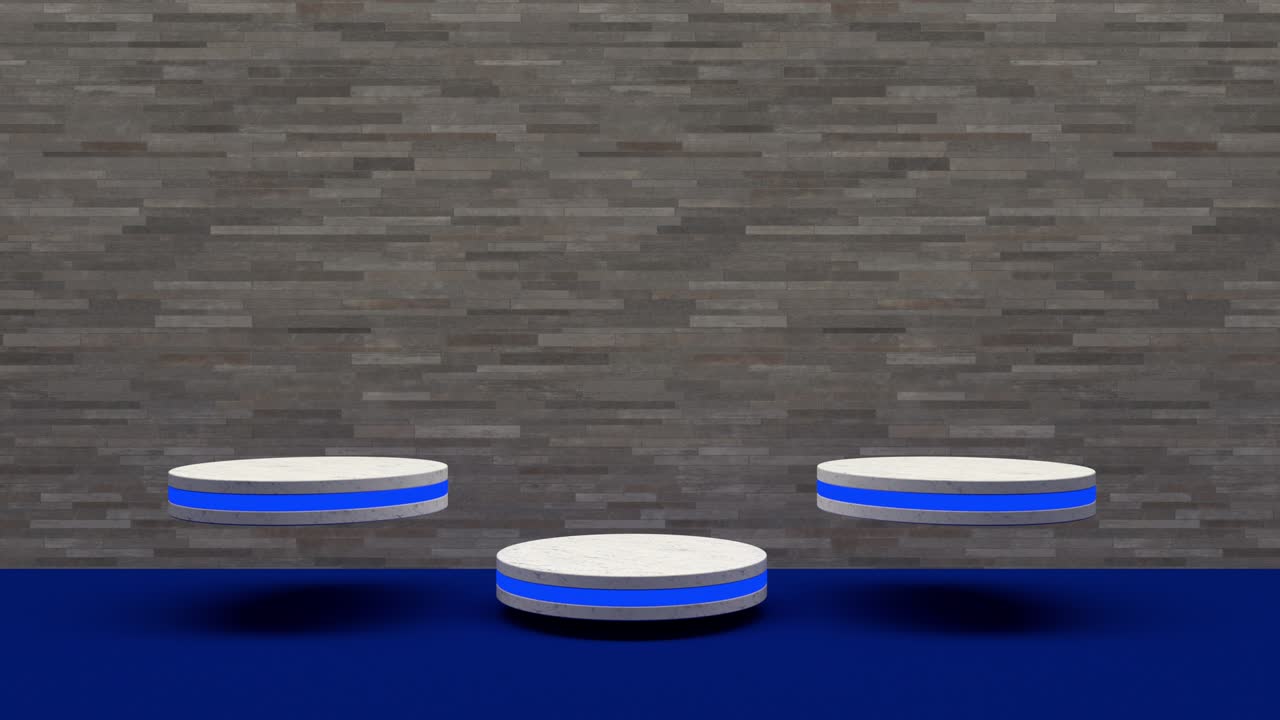 황금 제품 스탠드: 푸른 배경으로 박이는 빛을 키우는 빈 디스플레이에 미래주의 또는 포디움 기단.