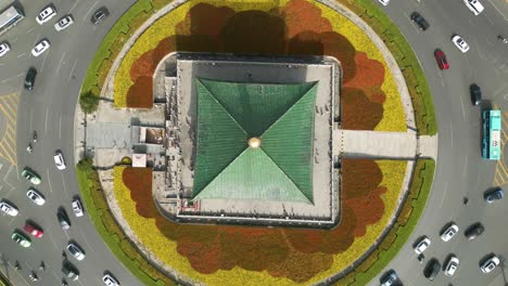 Bird&#039;s Eye View aerial shot of the ancient Bell Tower during daytime in Xi&#039;an City, Shaanxi Province, China