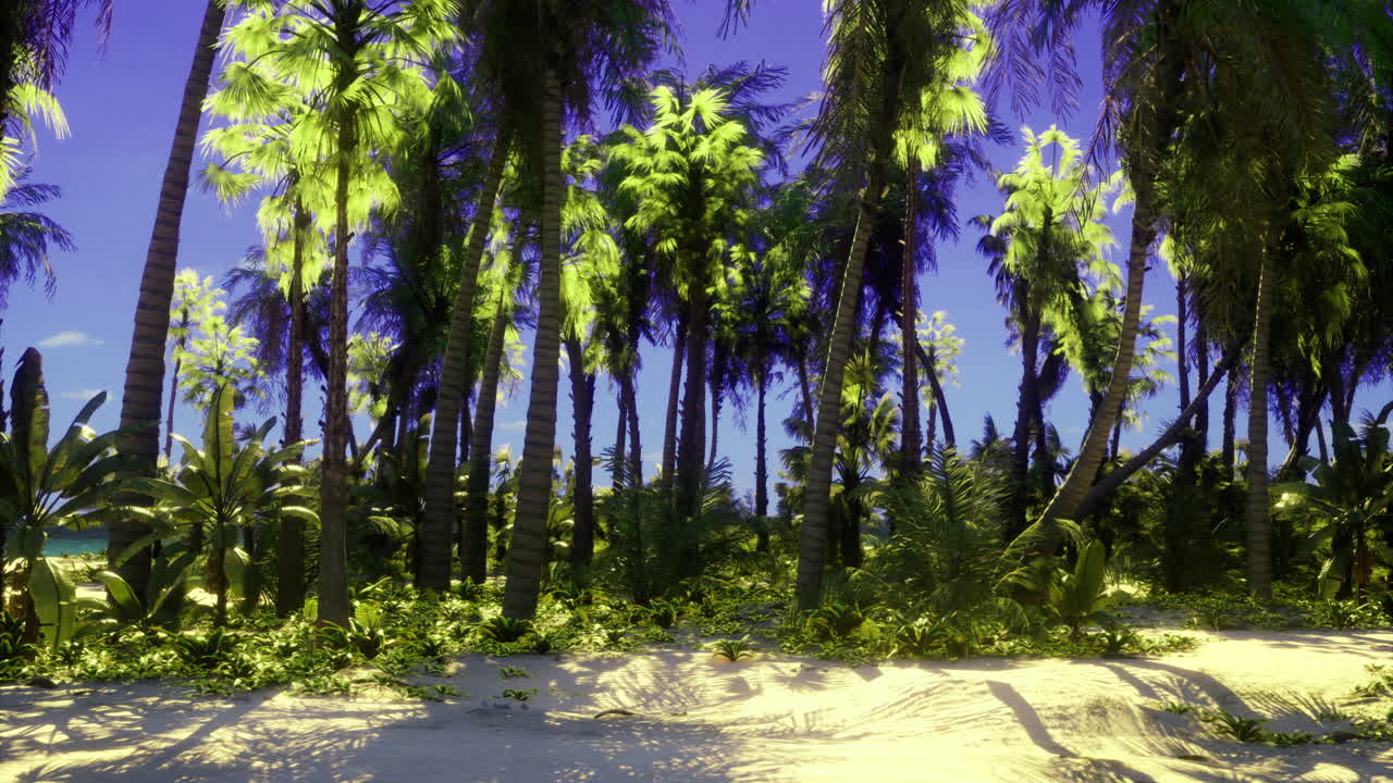 Exploring a vibrant tropical forest with lush greenery and palm trees
