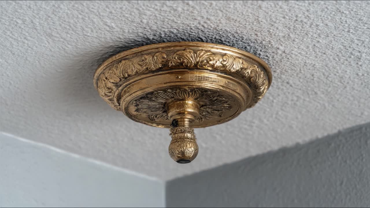 Intricate Gold-Crafted Ceiling Medallion with Decorative Detailing Showcasing Artistry and Elegance in an Architectural Setting