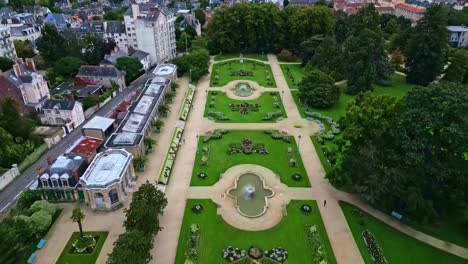 aerial view of a formal garden in a city park