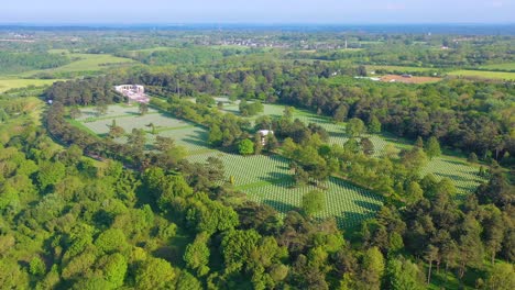 Aerial-over-vast-American-World-War-Two-cemetery-memorial-at-Omaha-Beach-Normandy-France-1