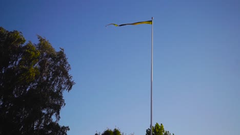 a small swedish flag is waving in the wind with a blue sky in the background