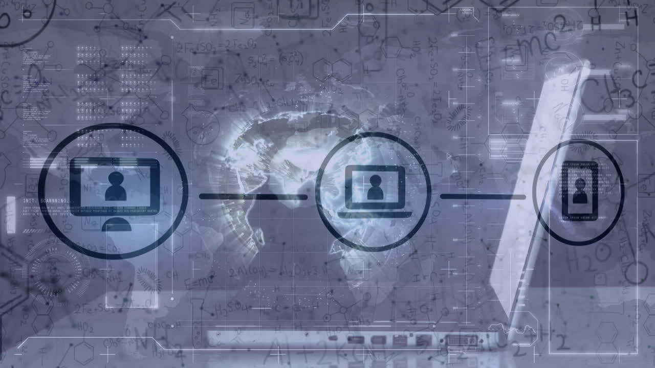 animación de la red de conexiones con iconos y globo