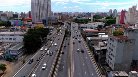 aerial view to the traffic in radial leste, avenue, sao paulo, brazil