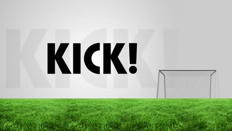 animación del texto de la patada sobre el campo de fútbol