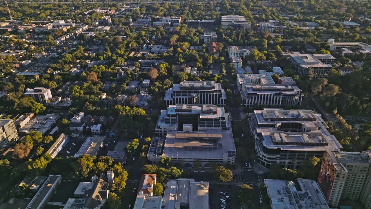 Aerial cityscape of Sacramento downtown
