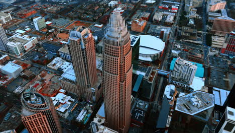 bank of america corporate center top view. amazing building in the scenery of charlotte, nc, usa
