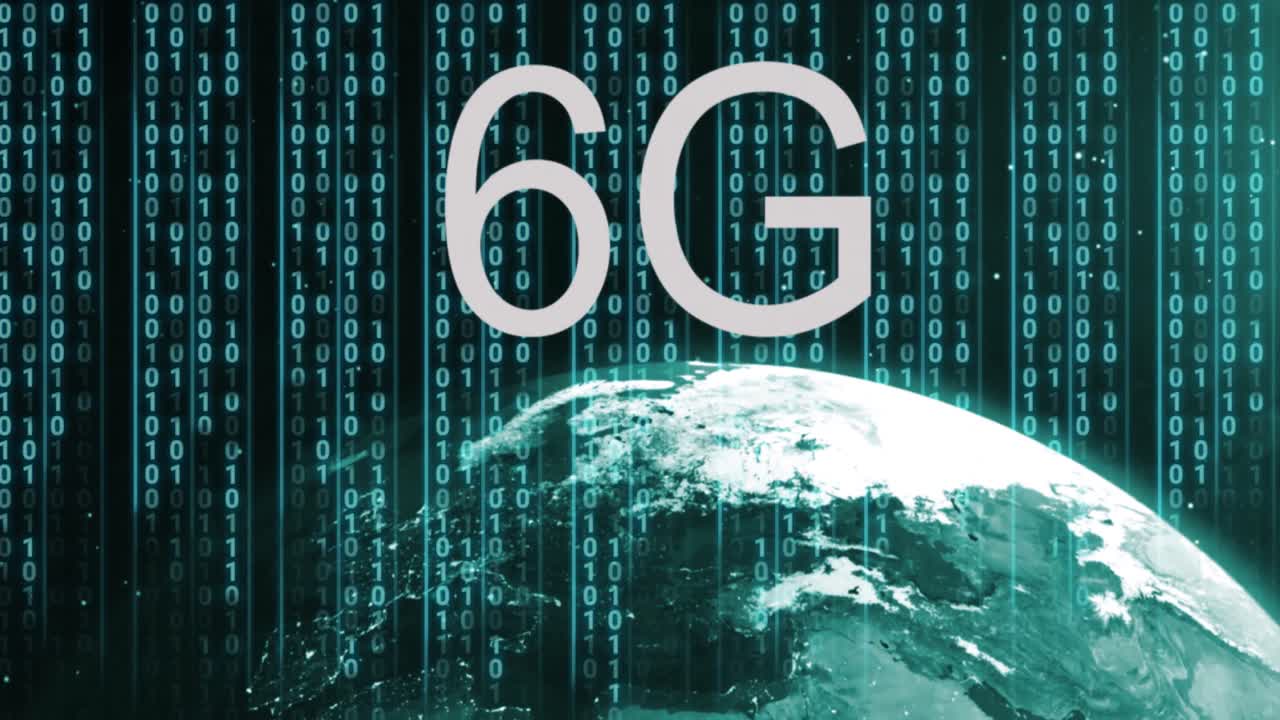 animación del procesamiento de datos y globo sobre fondo oscuro