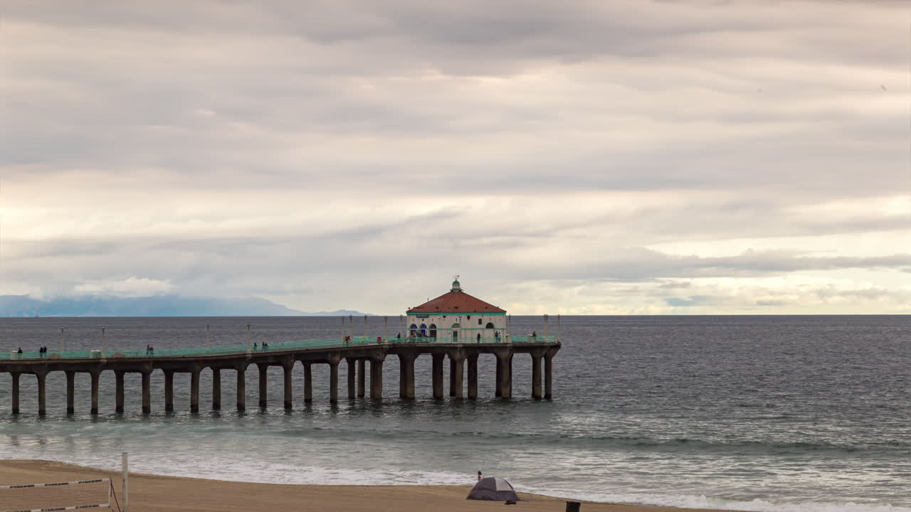 Timelapse Scene At Manhattan Beach Pier at Sunset In California, USA