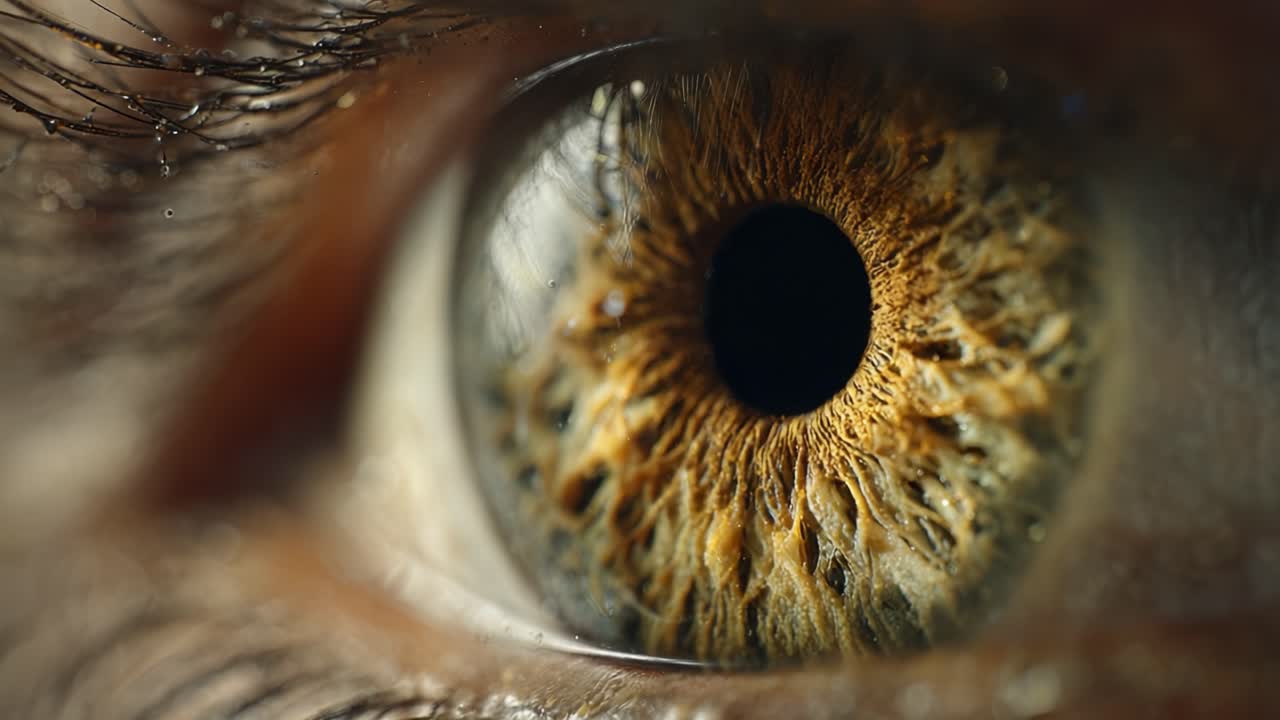 Close-Up of a Stunning Eye Displaying Intricate Details and Rich Colors, Capturing the Beauty of the Iris and Pupil in Brilliant Detail