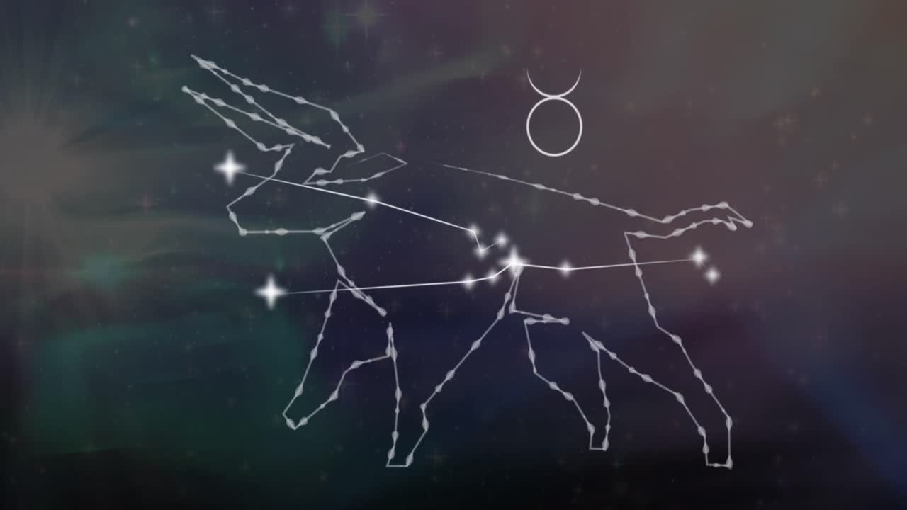 배경 에 있는 연기 구름 에 있는 황소 별자리 의 애니메이션