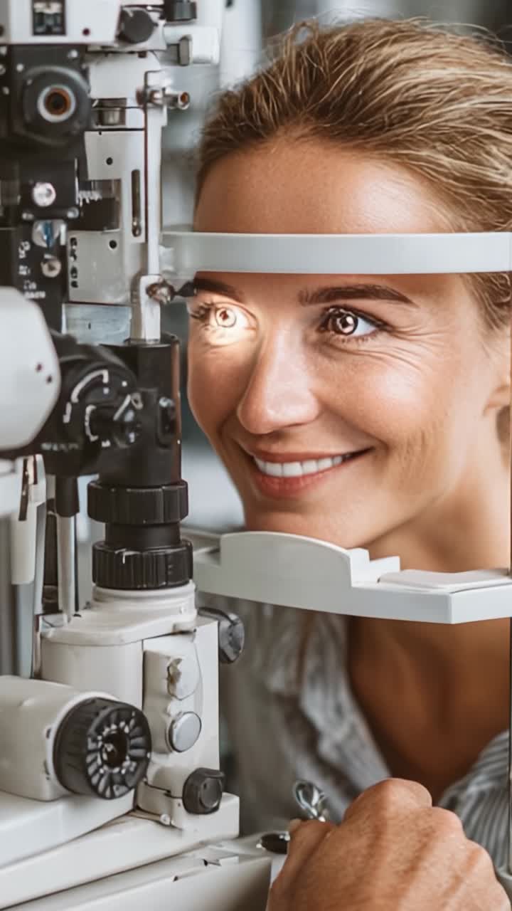 Processo di esame della vista: un'analisi mirata di un paziente sottoposto a valutazione della vista con apparecchiature ottiche in un ambiente professionale