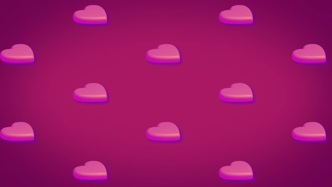 Animation of rows of pink heart pattern moving on red background