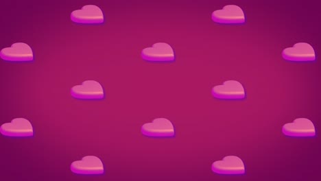 animación de filas de patrón de corazón rosado moviéndose sobre fondo rojo