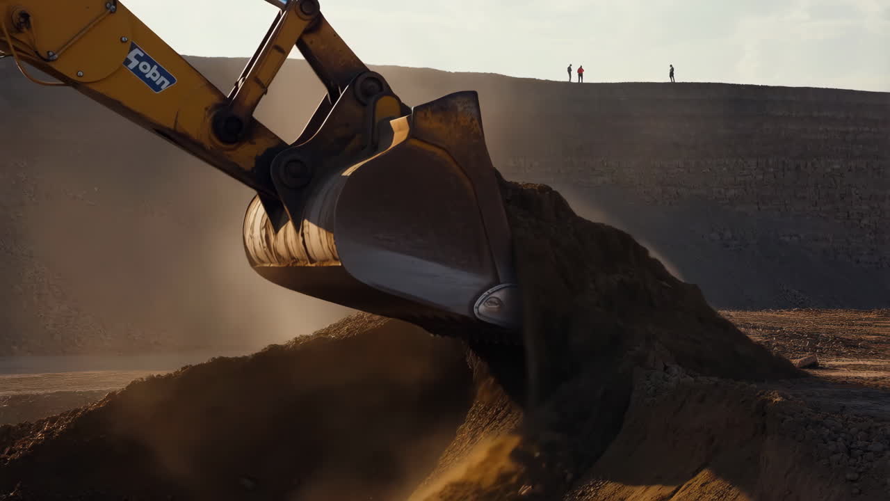 Excavator at work with people in background