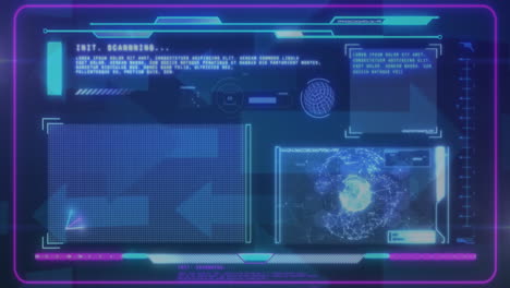animación de la interfaz con procesamiento de datos sobre múltiples iconos de flecha que se mueven contra un fondo azul
