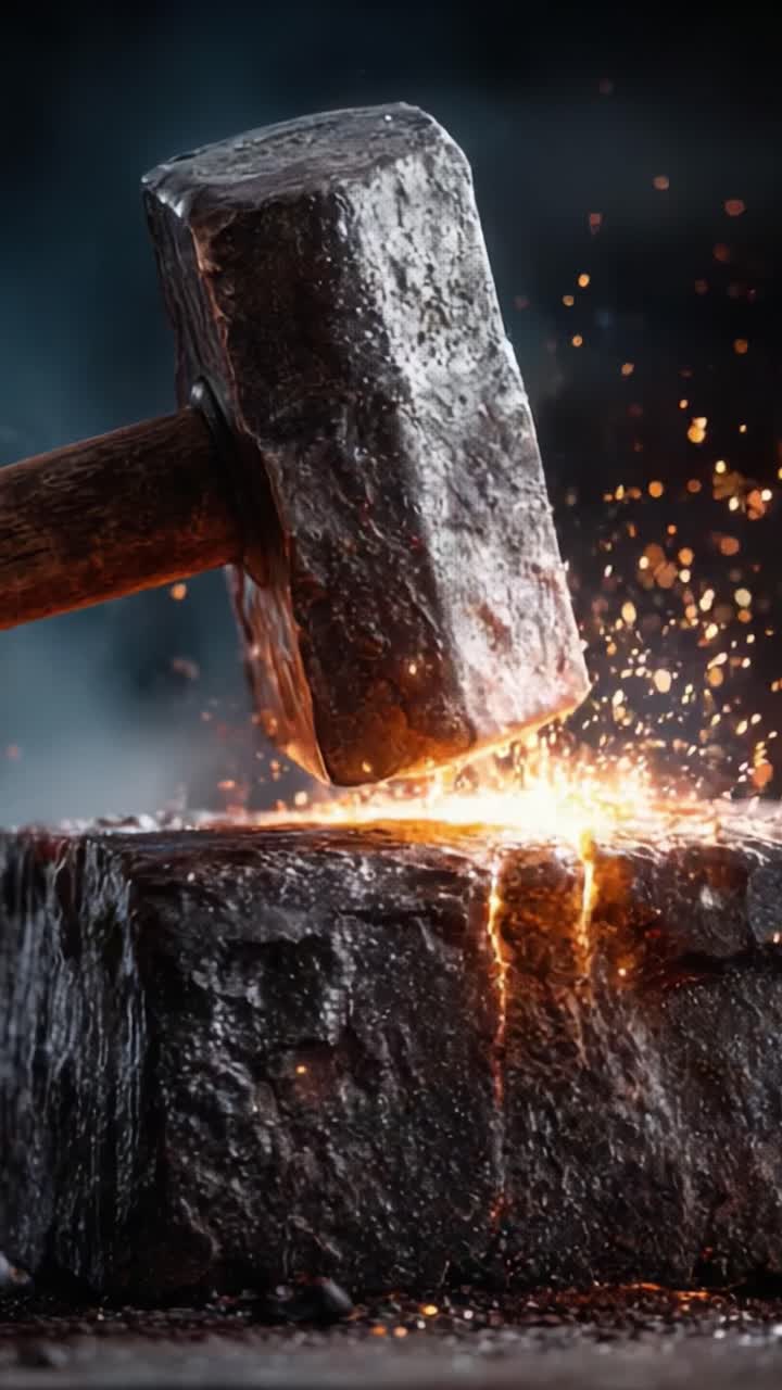 The Art of Forging: Captivating Moments from a Blacksmith's Workshop Captured in Stunning Detail, Showcasing the Dance of Hammer and Anvil Through Sparks and Metal