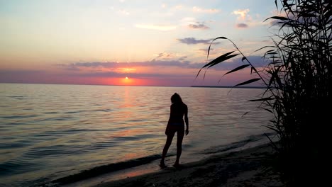 girl relaxing  at the  sunset beach