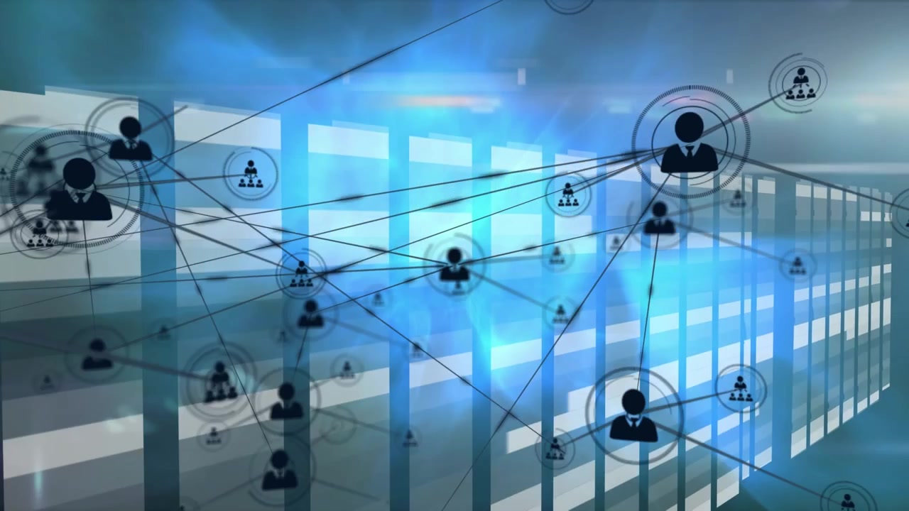 Animation of network of connections with icons over servers