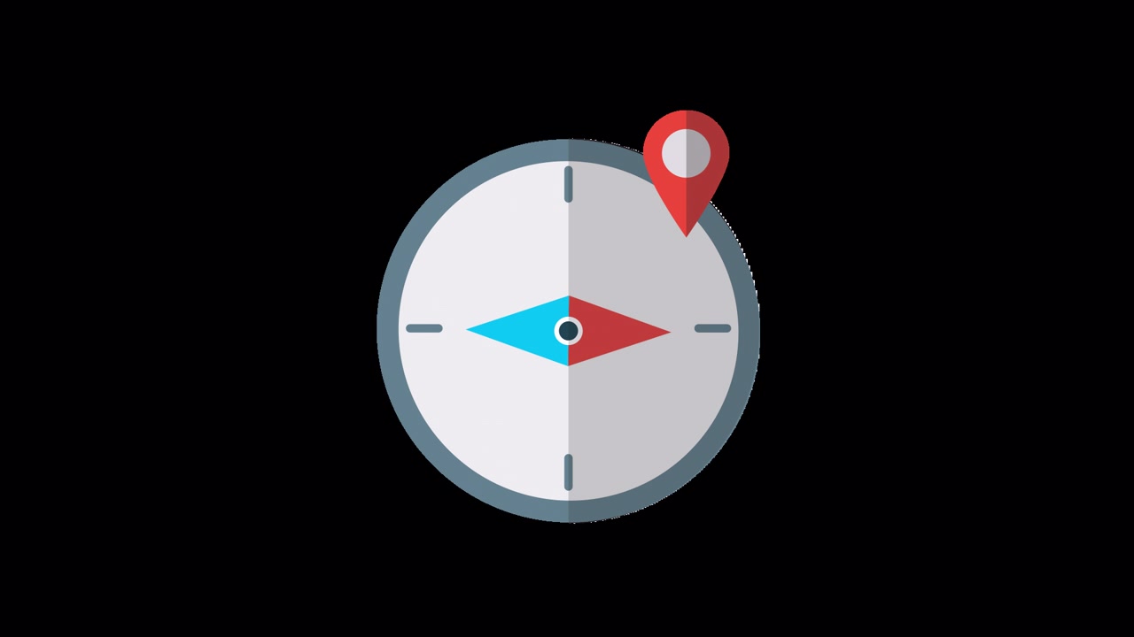 Animated Compass Icon with Location Pin Showing Direction
