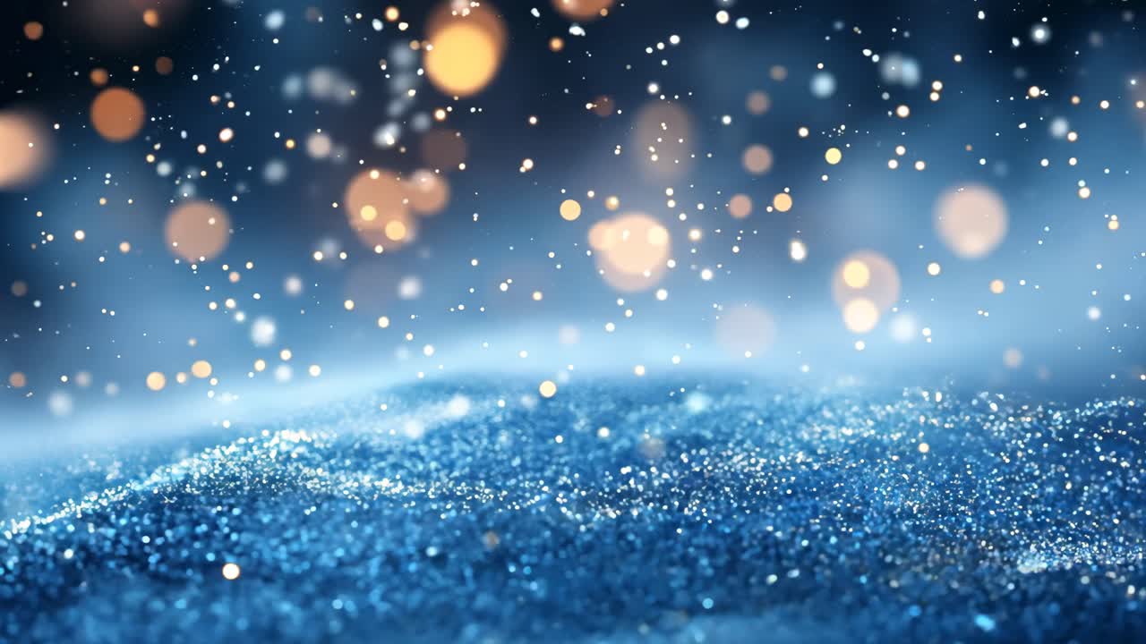 A blue sky with snowflakes falling on it. The snowflakes are small and scattered, creating a peaceful and serene atmosphere