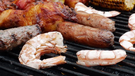 grilling shrimps on barbecue