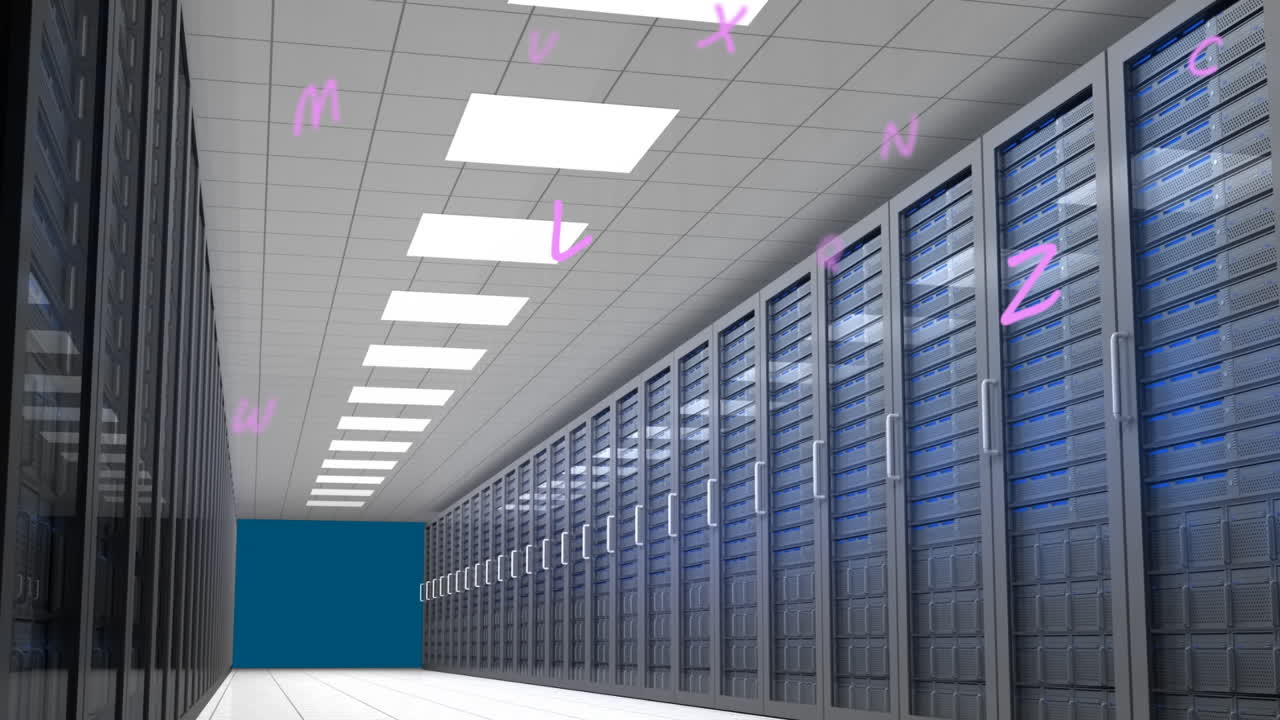 Animation of letters and shapes over computer servers