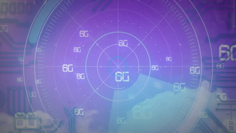 animation of 6g text, scopes scanning and data processing over digital screen