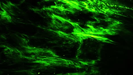 the surface of green nebula clouds floating in the universe