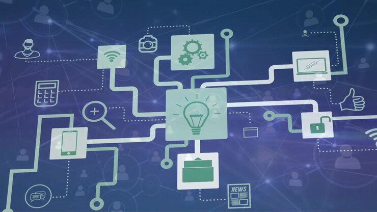 Animation of media icons over data processing