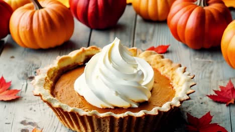 a delicious pumpkin pie with whipped cream