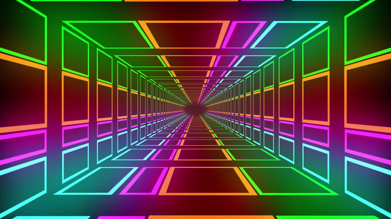 animación de un túnel de manchas verdes que se mueven sobre un fondo multicolor.