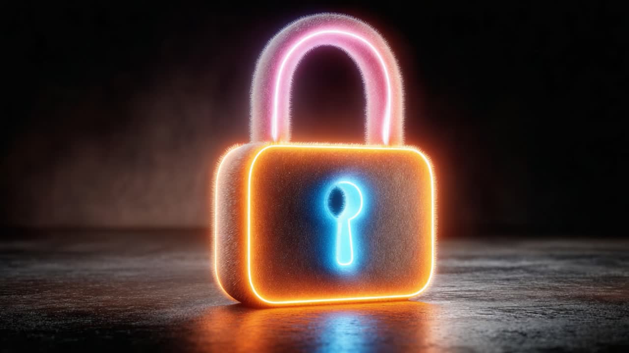 A Beautifully Designed Neon Lock Icon Displaying Security and Protection, Illuminating with Vibrant Colors Against a Dark Background, Symbolizing Safety in Digital Spaces