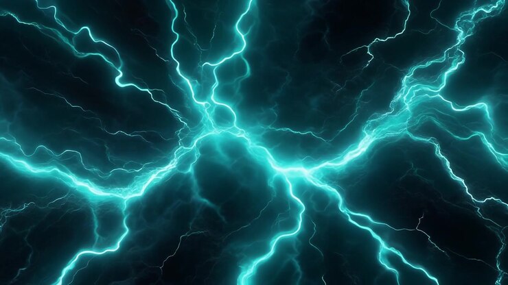 Sfondo astratto di fulmini elettrici ciano luminosi