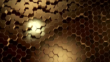 abstract moving technology golden hexagons background