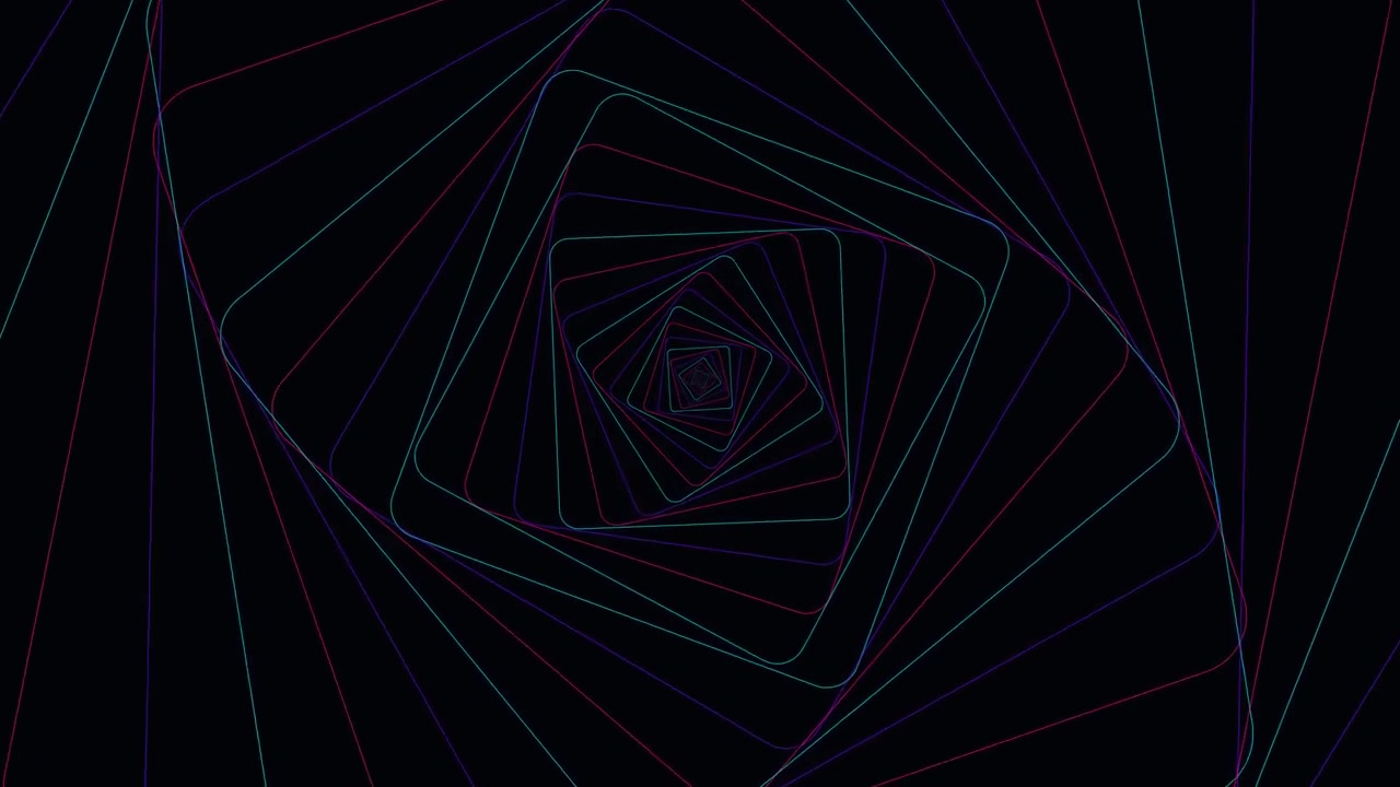 Abstract Geometric Tunnel of Rotating Neon Lines