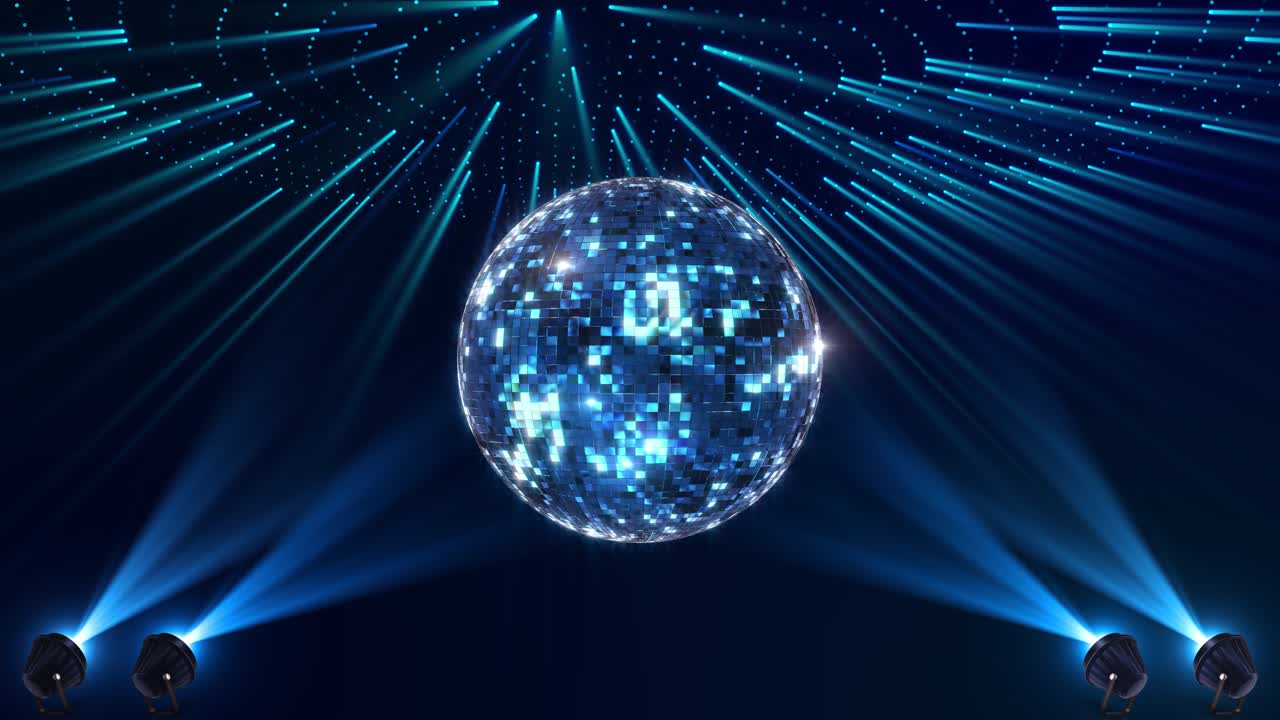 Disco dance floor colorful golden lights a spinning mirror ball and dynamic laser beams music videos