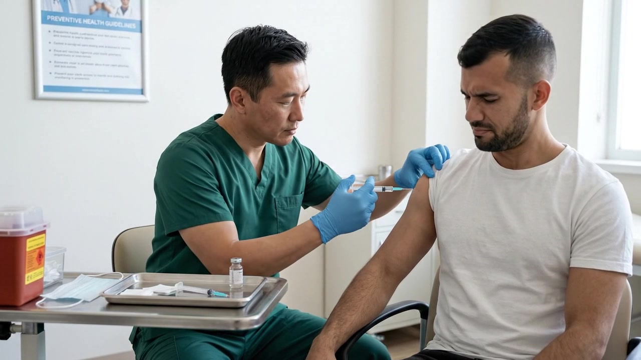 Doctor Administering Vaccine Injection to Patient in Medical Clinic