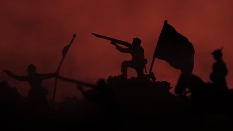 illustration of war with toy soldiers silhouettes and smoke