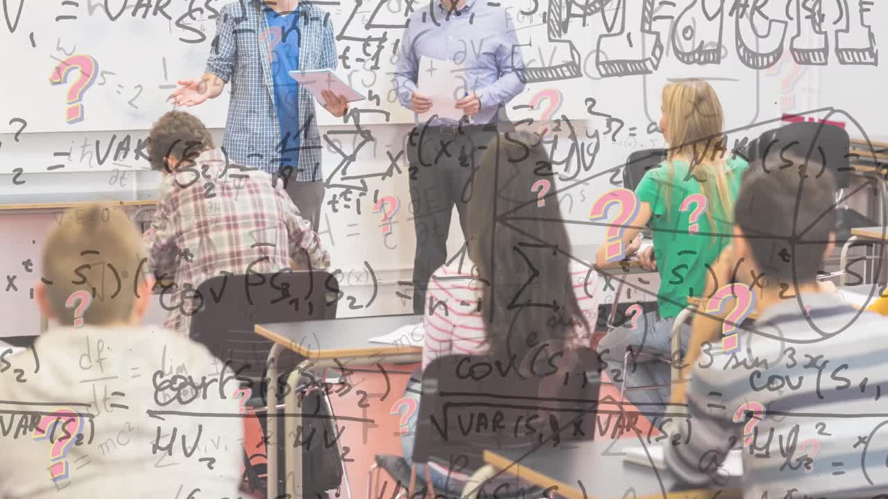 수학 방정식의 애니메이션과 교실에서 교사와 함께 다양한 학생