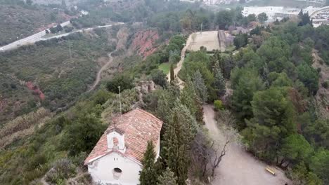 Aerial-Flying-Over-Hermitage-At-Castellbisbal.-Dolly-Forward