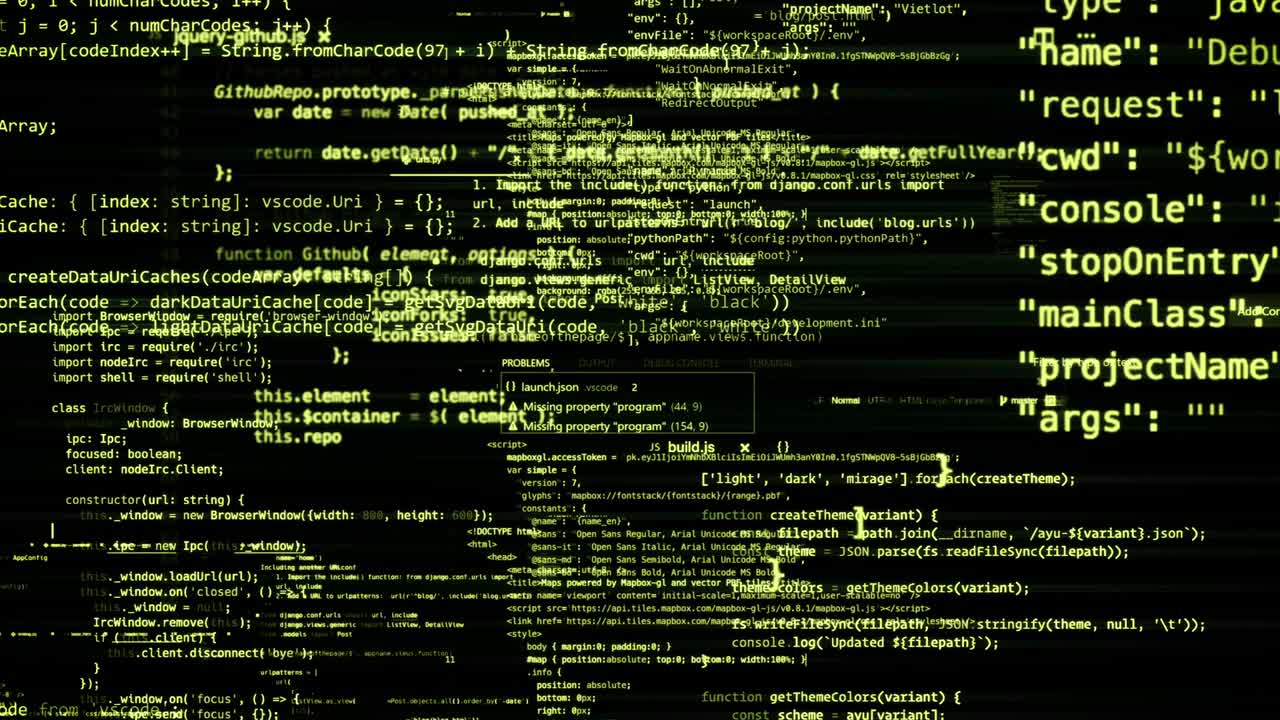 The abstract code moves in the virtual space. looped
